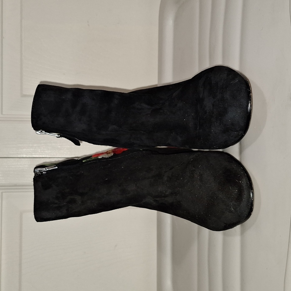 Sam Edelman suede leather ankle boots heels - 7 - embroidered black - Picture 2 of 10